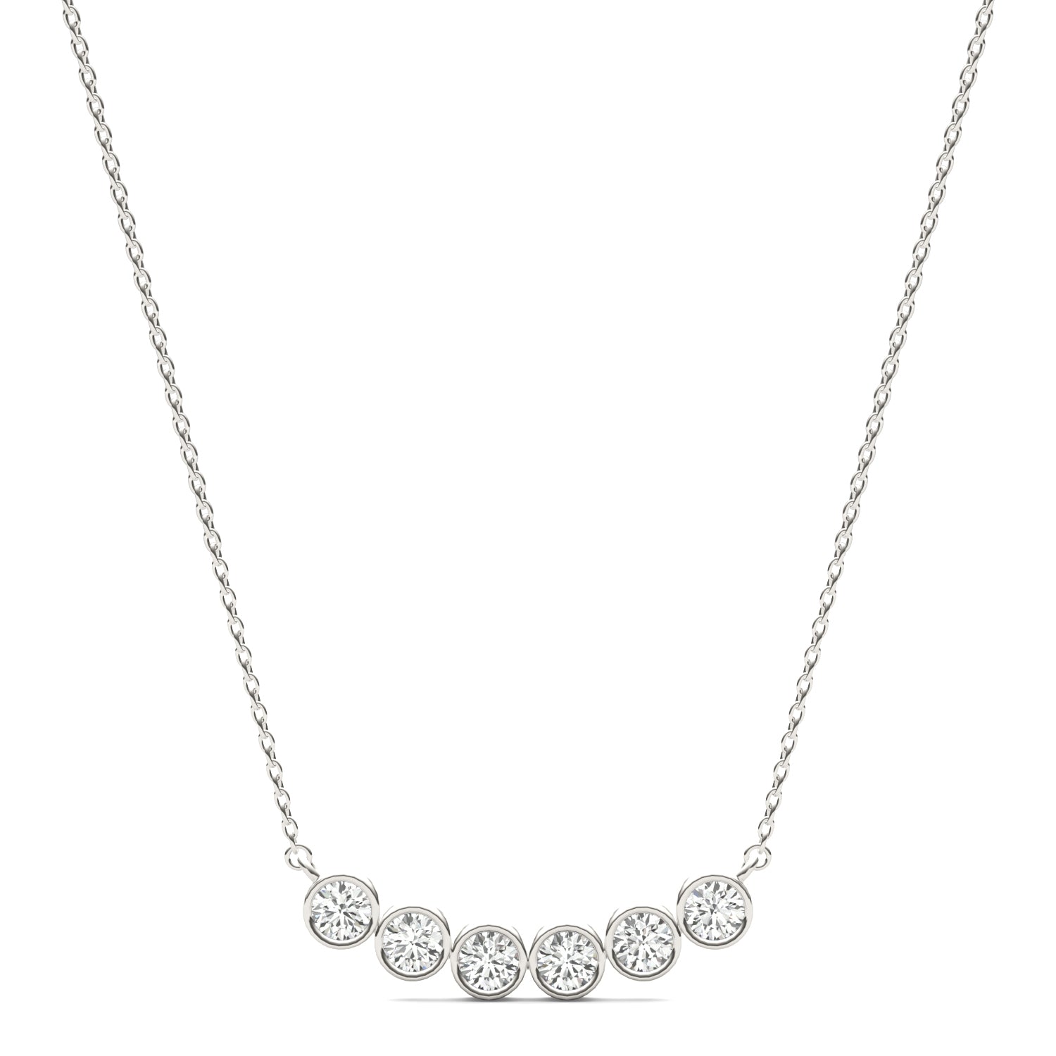 0.96 CTW DEW Round Moissanite Curved Bar Necklace in Sterling Silver