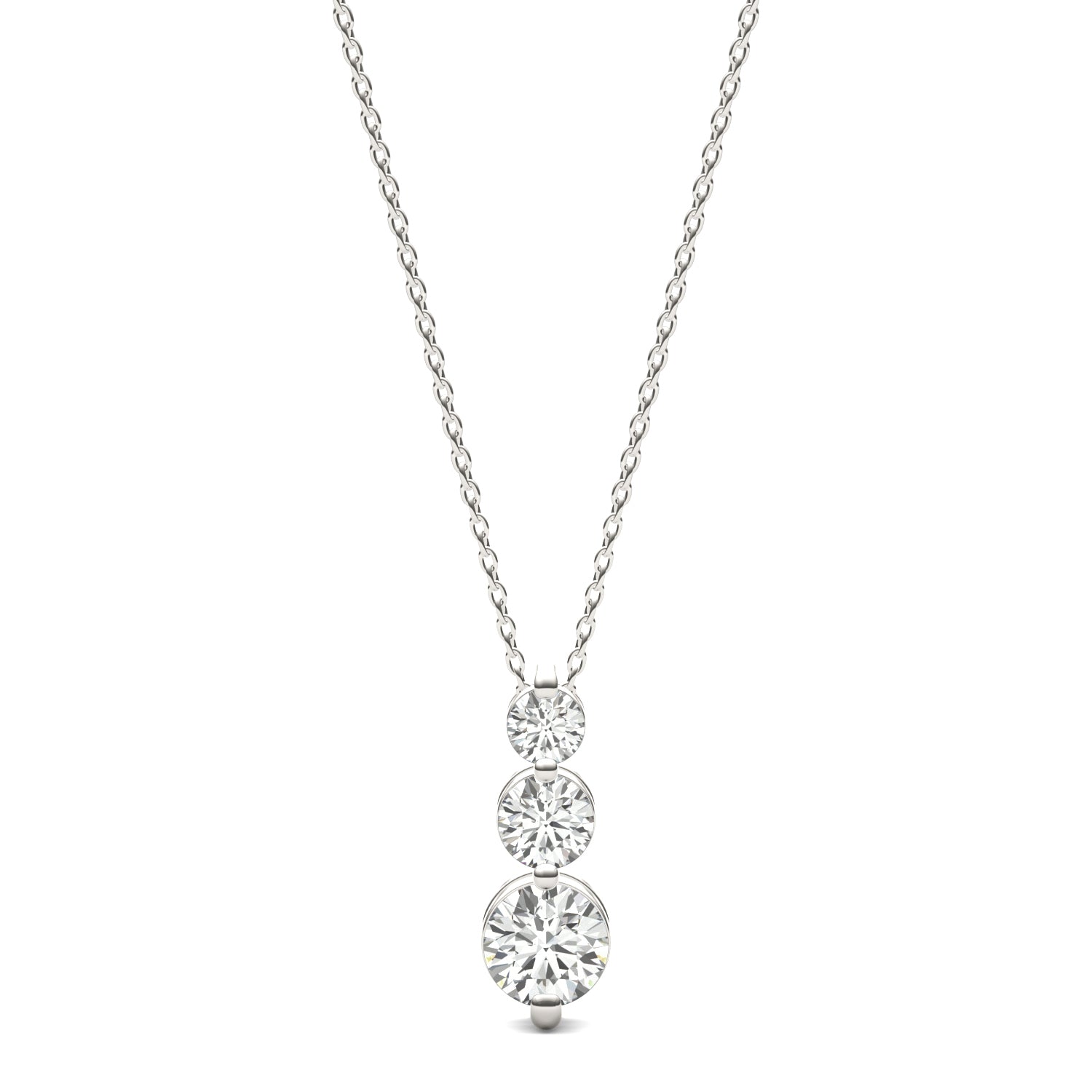 1.29 CTW DEW Round Moissanite Three-Stone Drop Pendant in Sterling Silver
