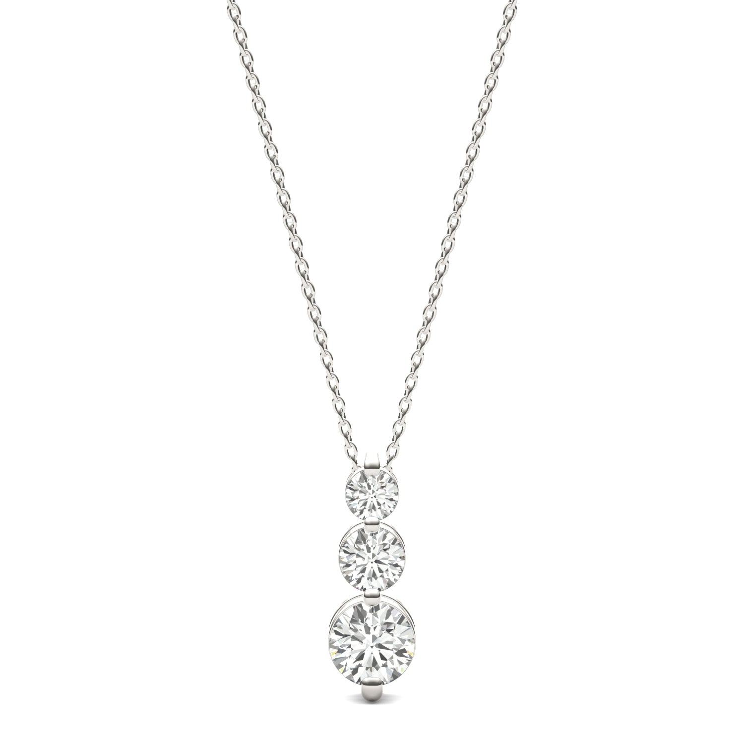 1.29 CTW DEW Round Moissanite Three Stone Necklace in 925 White Silver