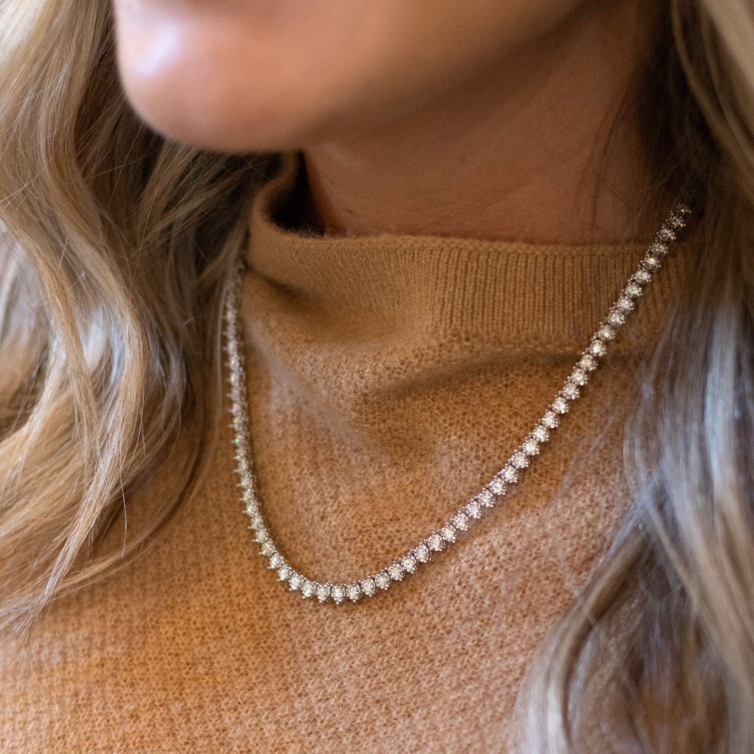 5.57 CTW DEW Round Moissanite Tennis Necklace in Sterling Silver