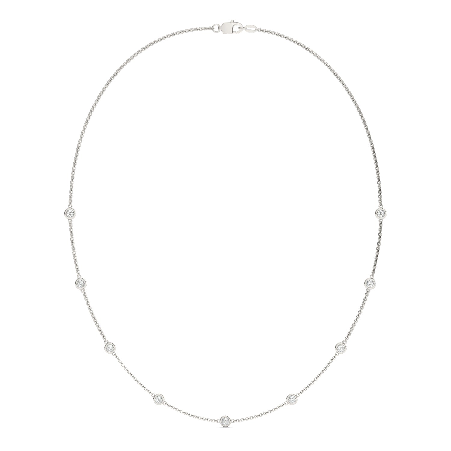 0.90 CTW DEW Round Moissanite 9-Stone Station Necklace in Sterling Silver