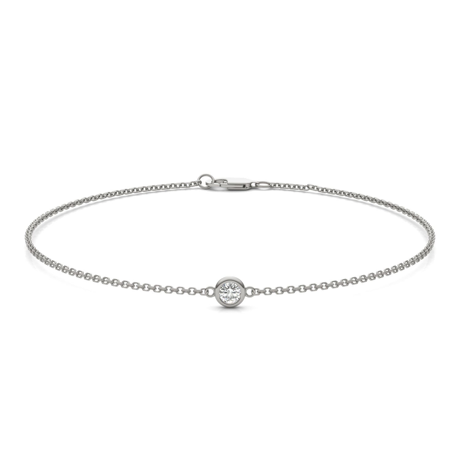 0.10 CTW DEW Round Moissanite Single Stone Station Bracelet in Sterling Silver