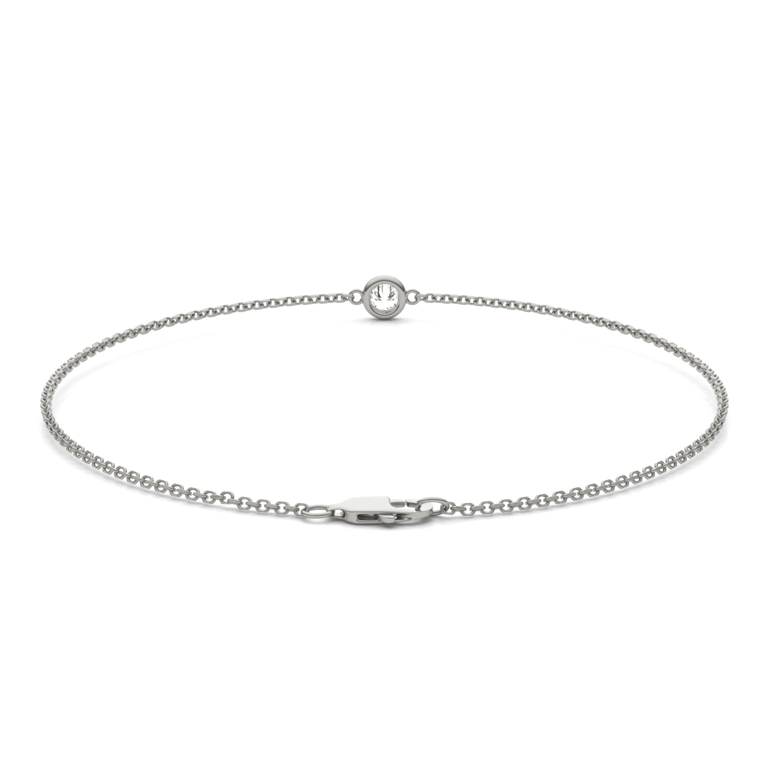 0.10 CTW DEW Round Moissanite Single Stone Station Bracelet in Sterling Silver