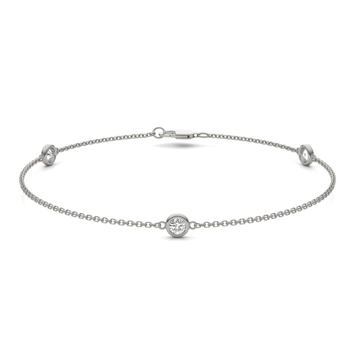 0.30 CTW DEW Round Moissanite 3-Stone Station Bracelet in Sterling Silver