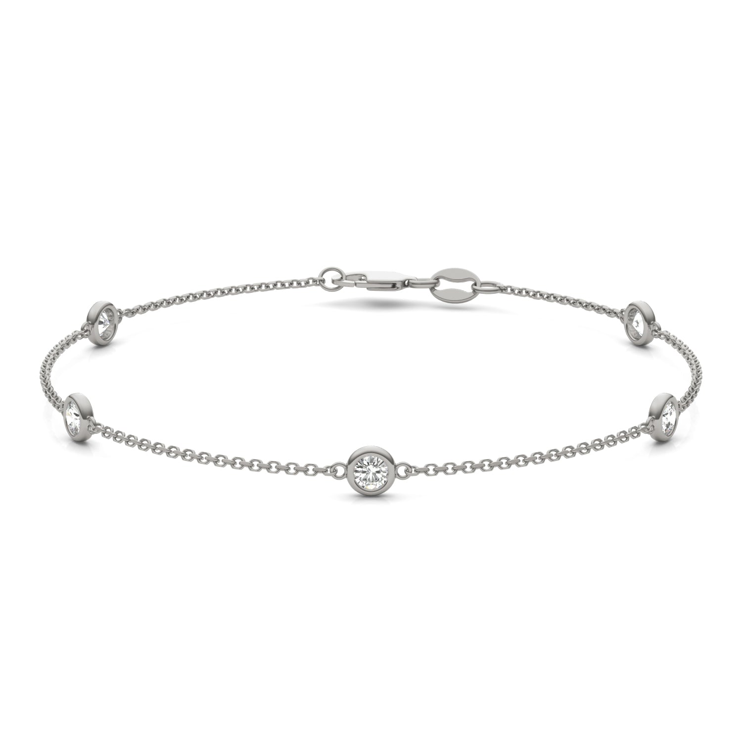 0.50 CTW DEW Round Moissanite 5-Stone Station Bracelet in Sterling Silver