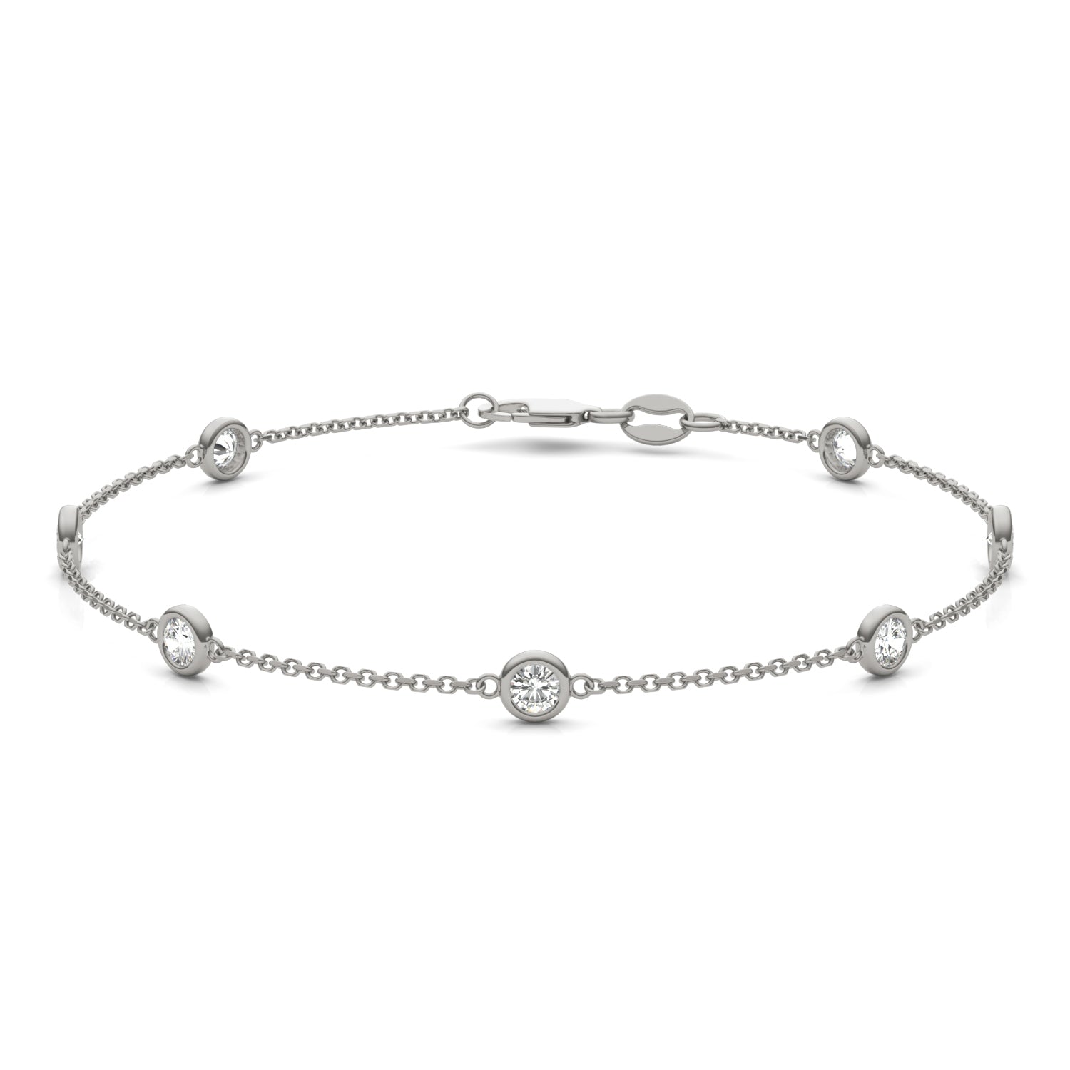 0.70 CTW DEW Round Moissanite 7-Stone Station Bracelet in Sterling Silver