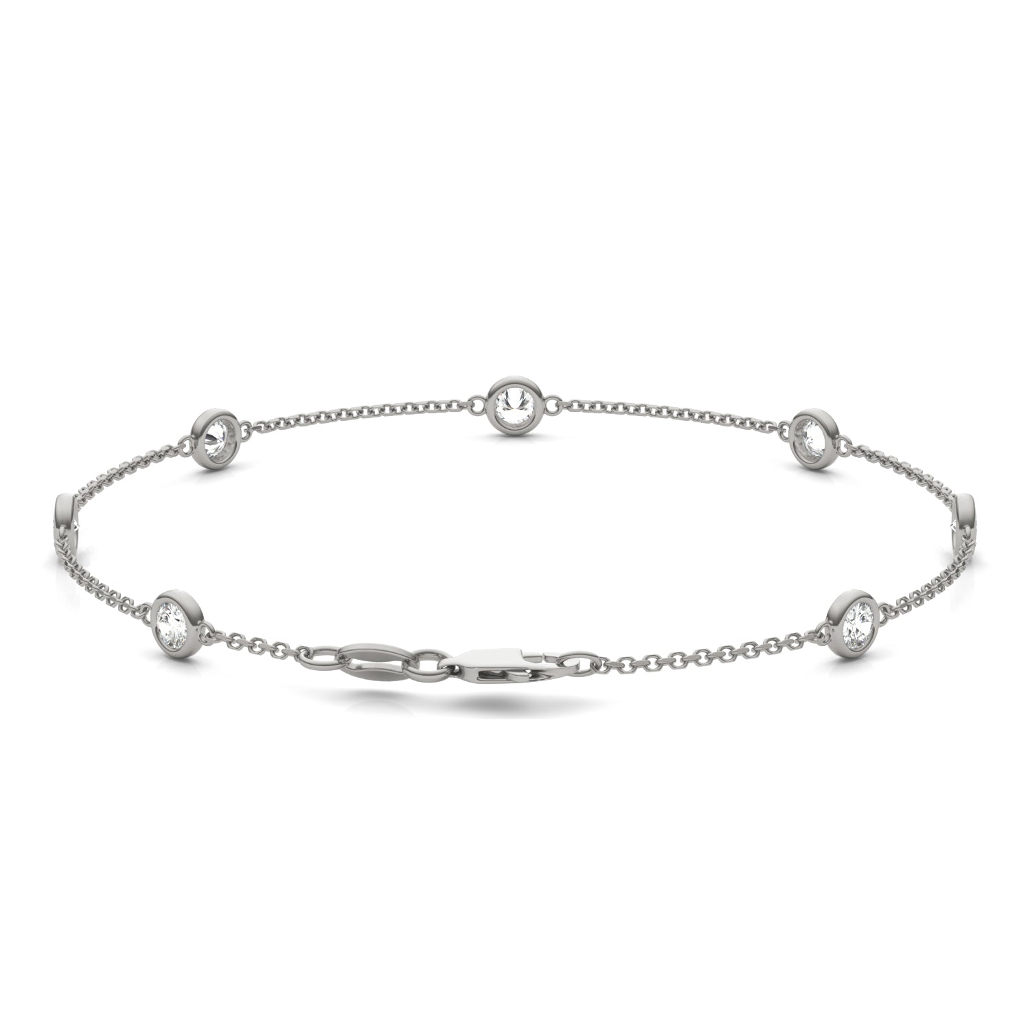 0.70 CTW DEW Round Moissanite 7-Stone Station Bracelet in Sterling Silver