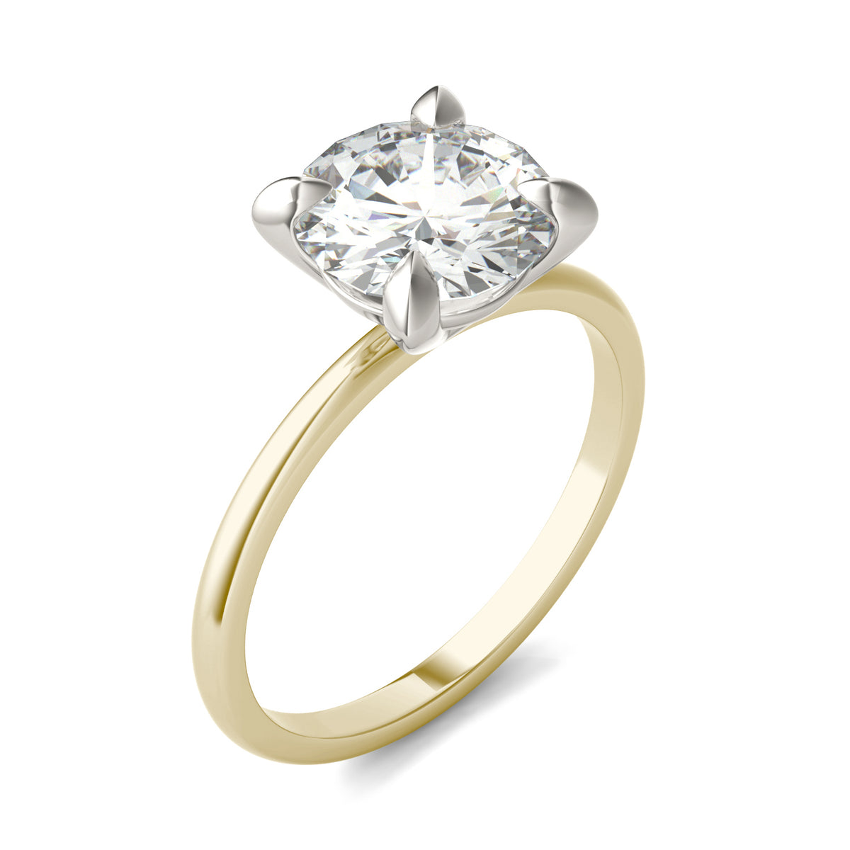 Forever Bright 2.20 CTW Moissanite Round Basket Solitaire Ring 10K Two-Tone Gold