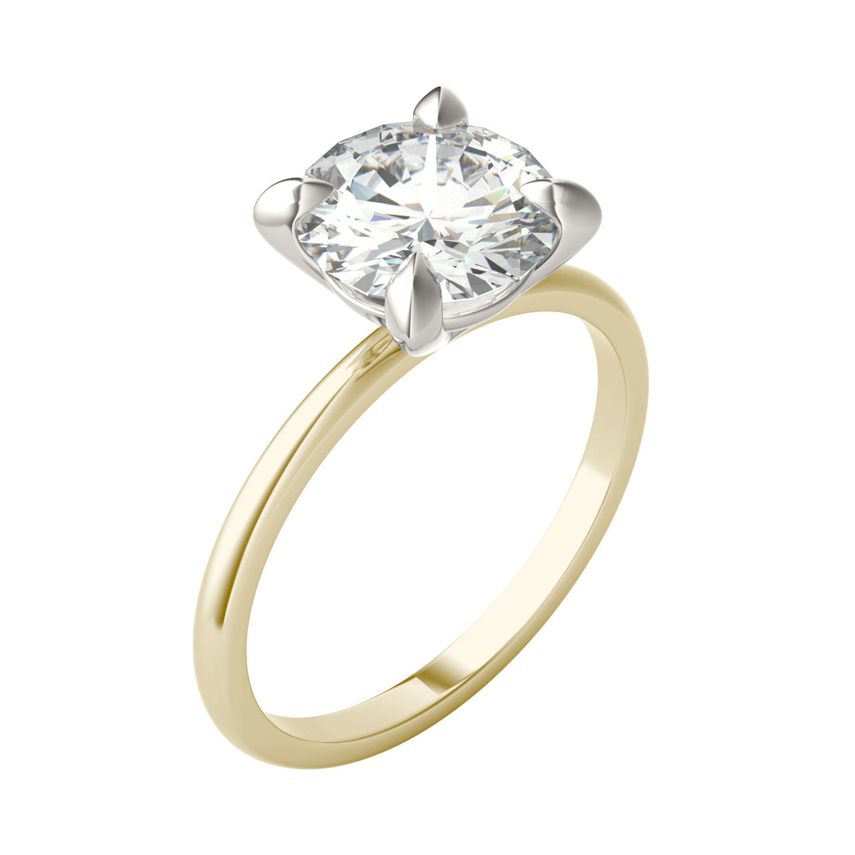 Forever Bright 2.20 CTW Moissanite Round Basket Solitaire Ring 10K Two-Tone Gold