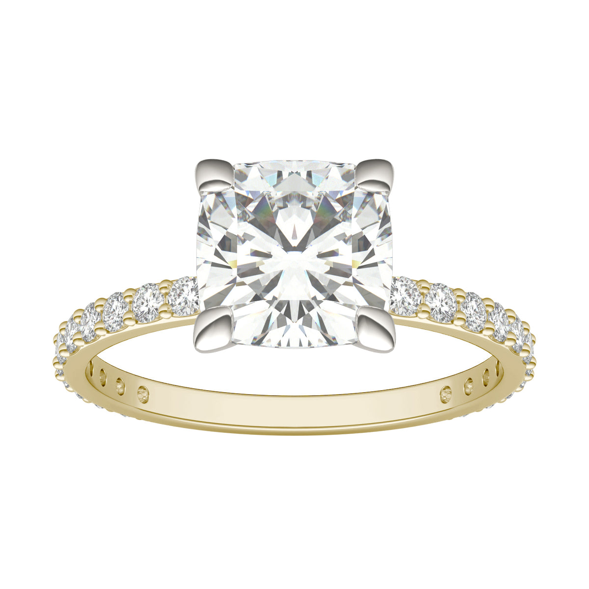 Forever Bright 2.42 CTW Moissanite Cushion Accented Engagement Ring 14K Two-Tone