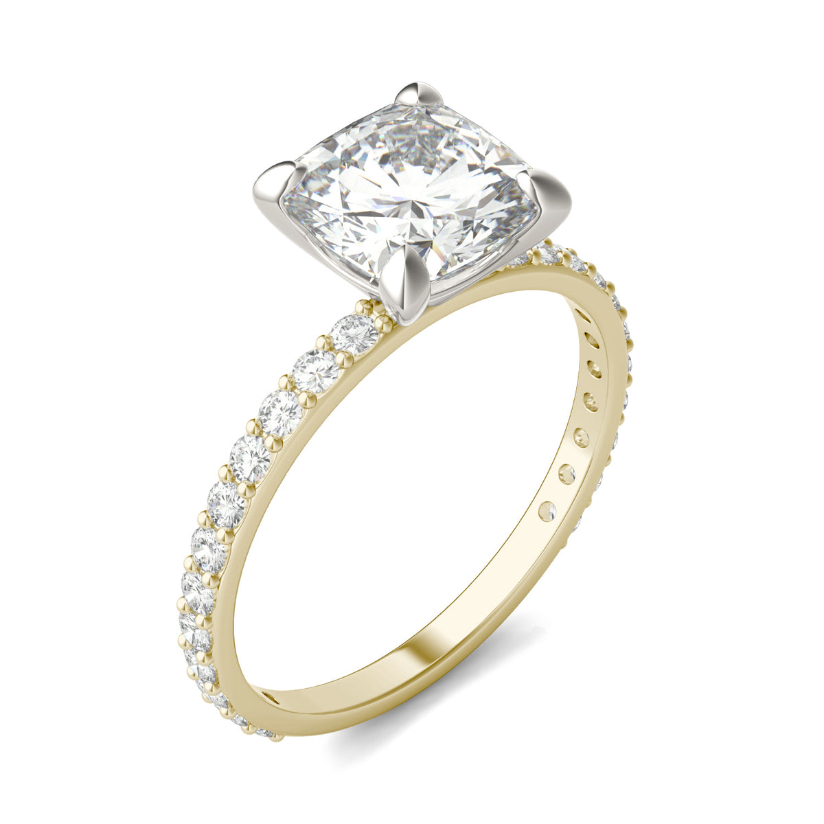 Forever Bright 2.42 CTW Moissanite Cushion Accented Engagement Ring 14K Two-Tone