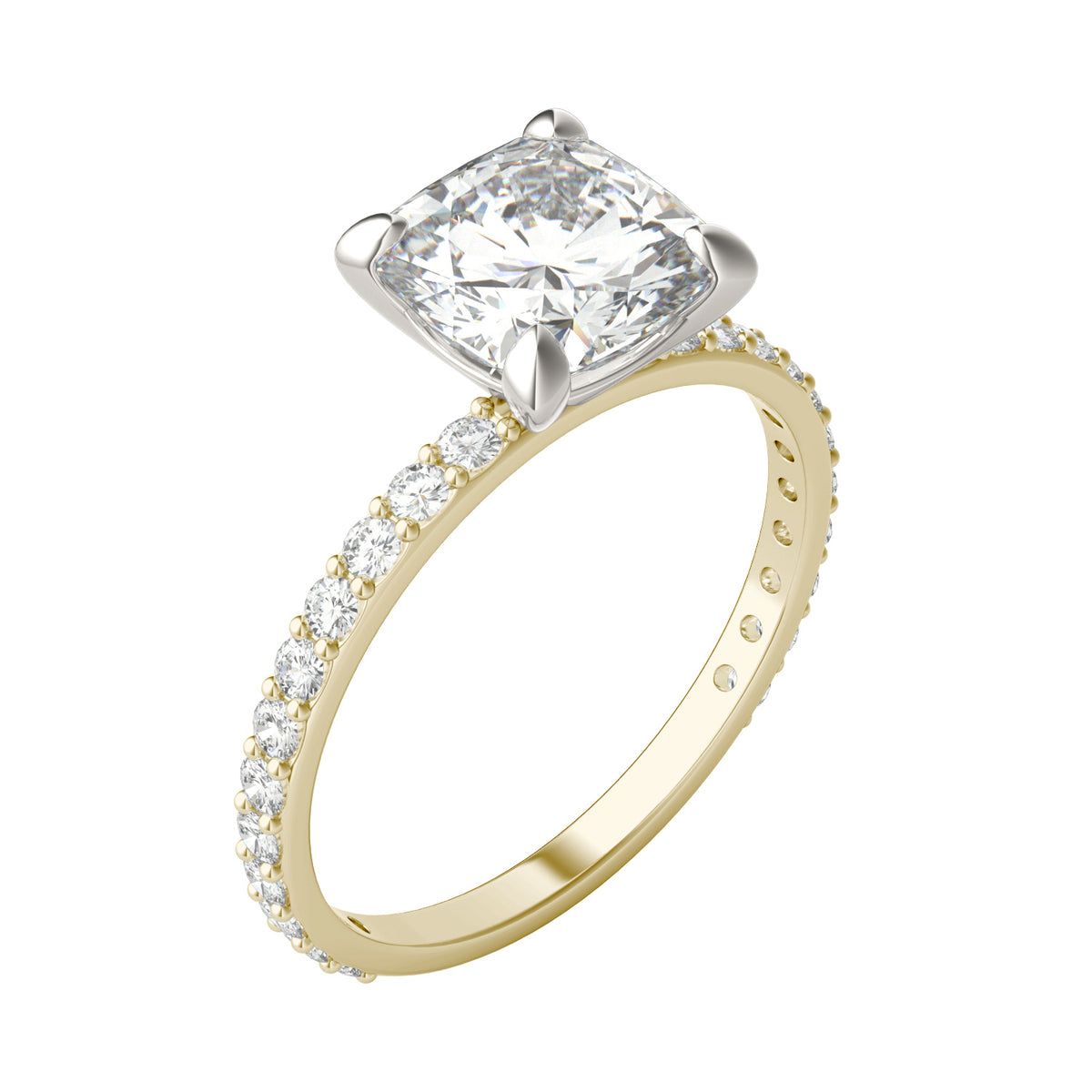 Forever Bright 2.42 CTW Moissanite Cushion Accented Engagement Ring 14K Two-Tone