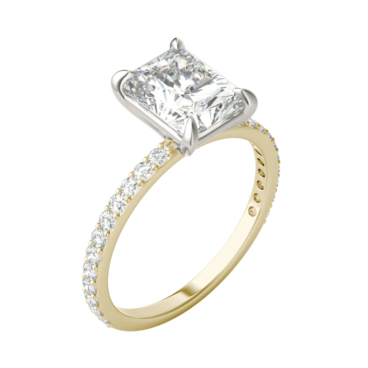Forever Bright 3.12 CTW Moissanite Radiant Accented Engagement Ring 14K Two-Tone