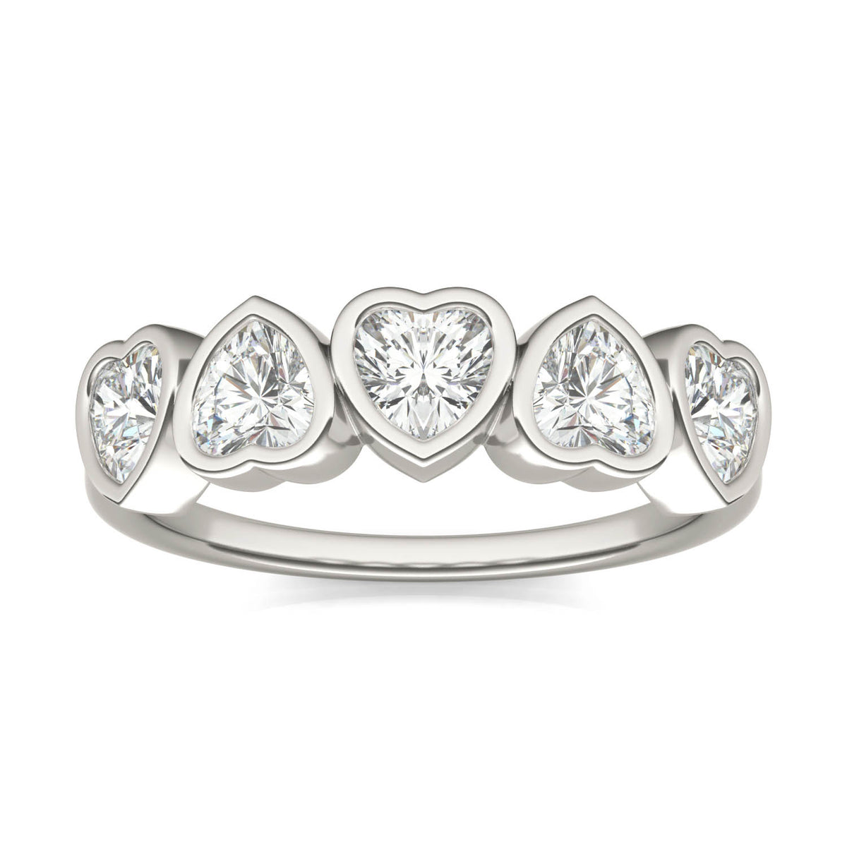 1.15 CTW DEW Heart Moissanite Five-Stone Band in Sterling Silver