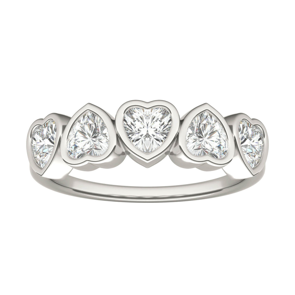1.15 CTW DEW Heart Moissanite Five-Stone Band in Sterling Silver
