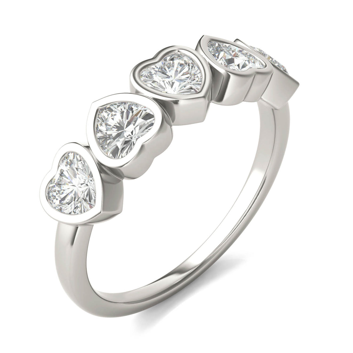 1.15 CTW DEW Heart Moissanite Five-Stone Band in Sterling Silver