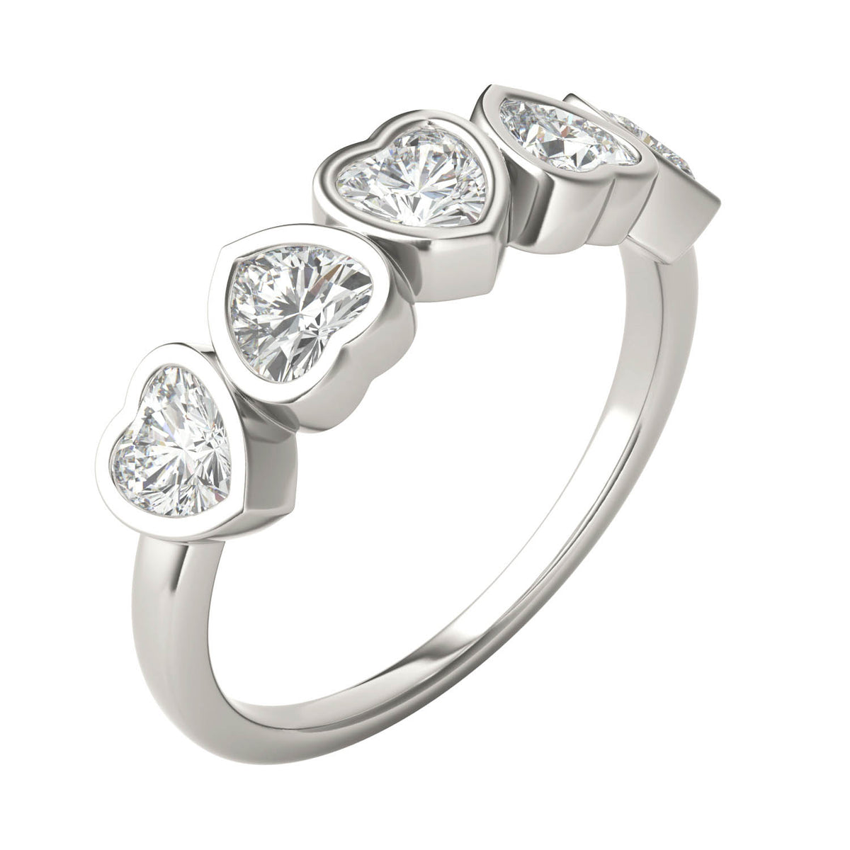 1.15 CTW DEW Heart Moissanite Five-Stone Band in Sterling Silver