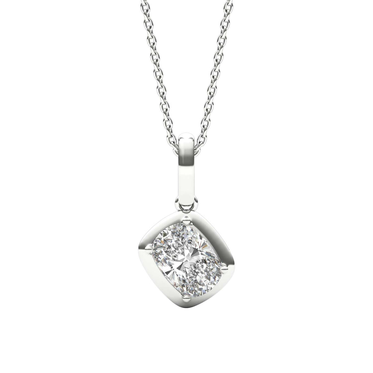 Forever Bright 0.91 CTW Moissanite Elongated Cushion Bezel Pendant in 925 Silver