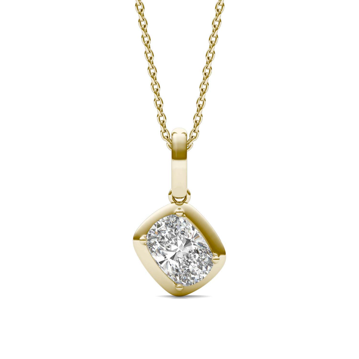 Forever Bright 1.00 CTW Moissanite Long Cushion Pendant Necklace 14K Vermeil