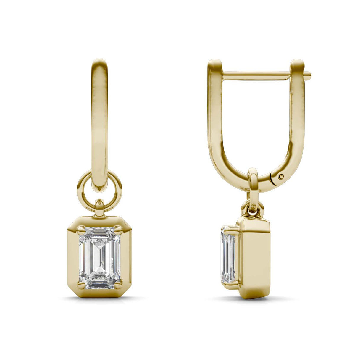 Forever Bright 1.16 CTW Moissanite Emerald Drop Hoop Earrings 14K Gold Vermeil