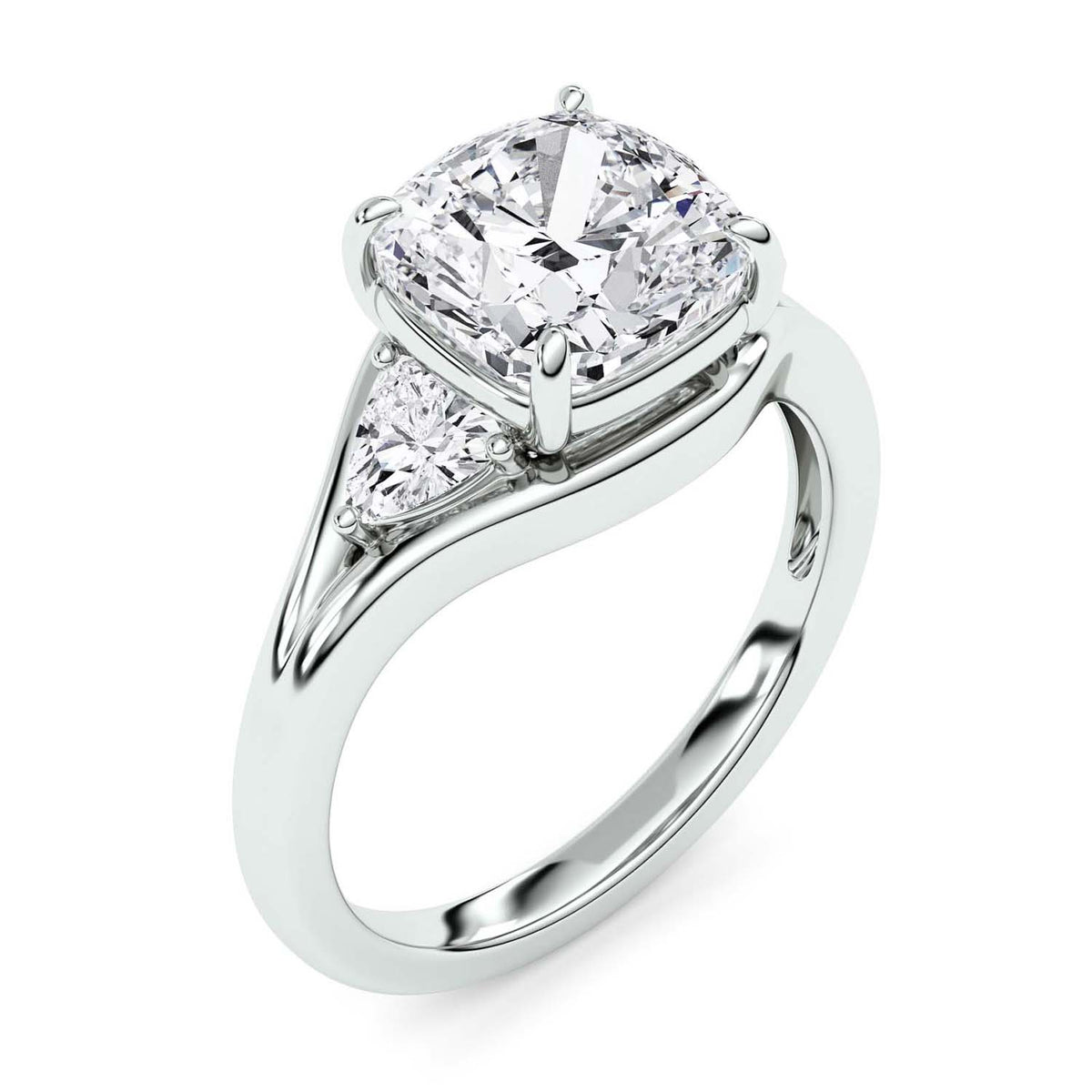 Forever Bright 2.46 CTW Moissanite Cushion Three-Stone Ring in Sterling Silver