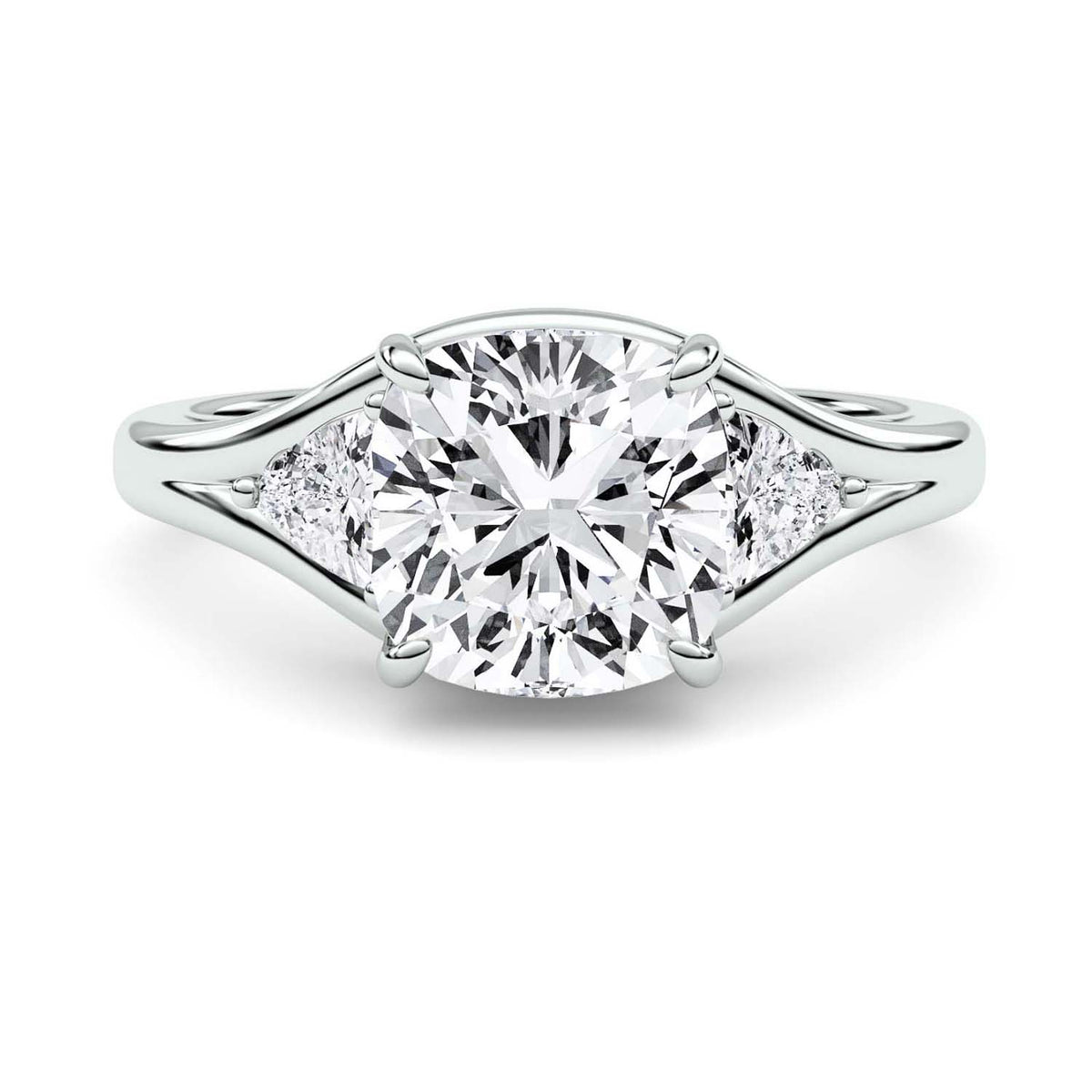 Forever Bright 2.46 CTW Moissanite Cushion Three-Stone Ring in Sterling Silver