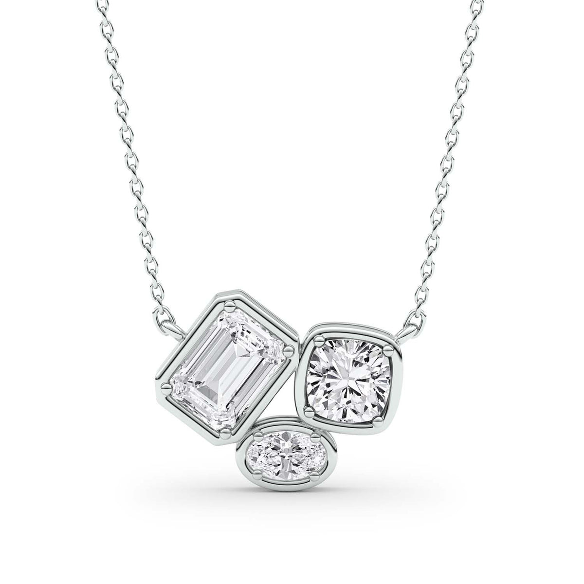 Forever Bright 1.87 CTW Moissanite Cushion Geometric Necklace in Sterling Silver