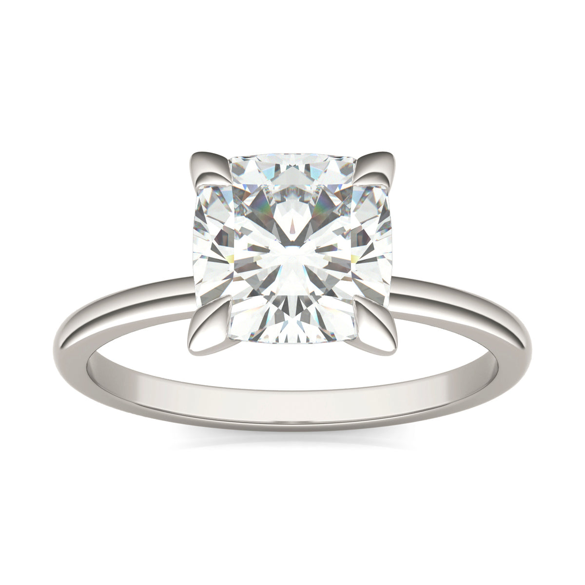 Forever Bright 2.00 CTW Moissanite Cushion Basket Solitaire Ring 14K White Gold