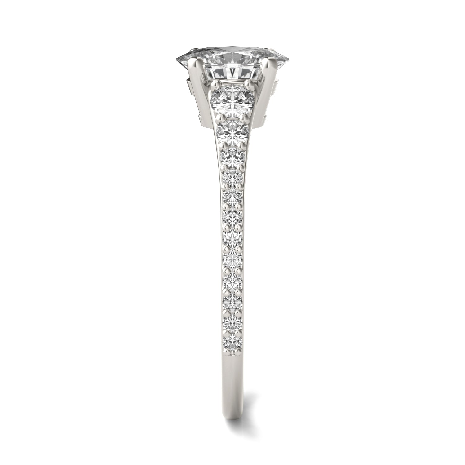 1.29 CTW DEW Oval Moissanite Graduated Side-Stone Engagement Ring in 14K White Gold