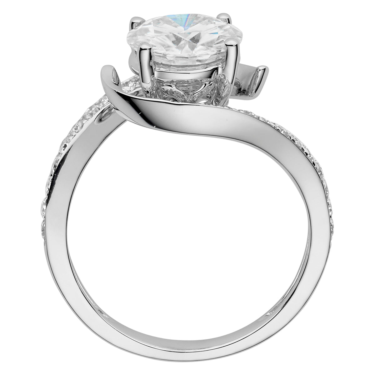 1.74 CTW DEW Round Moissanite Bypass Ring in 14K White Gold