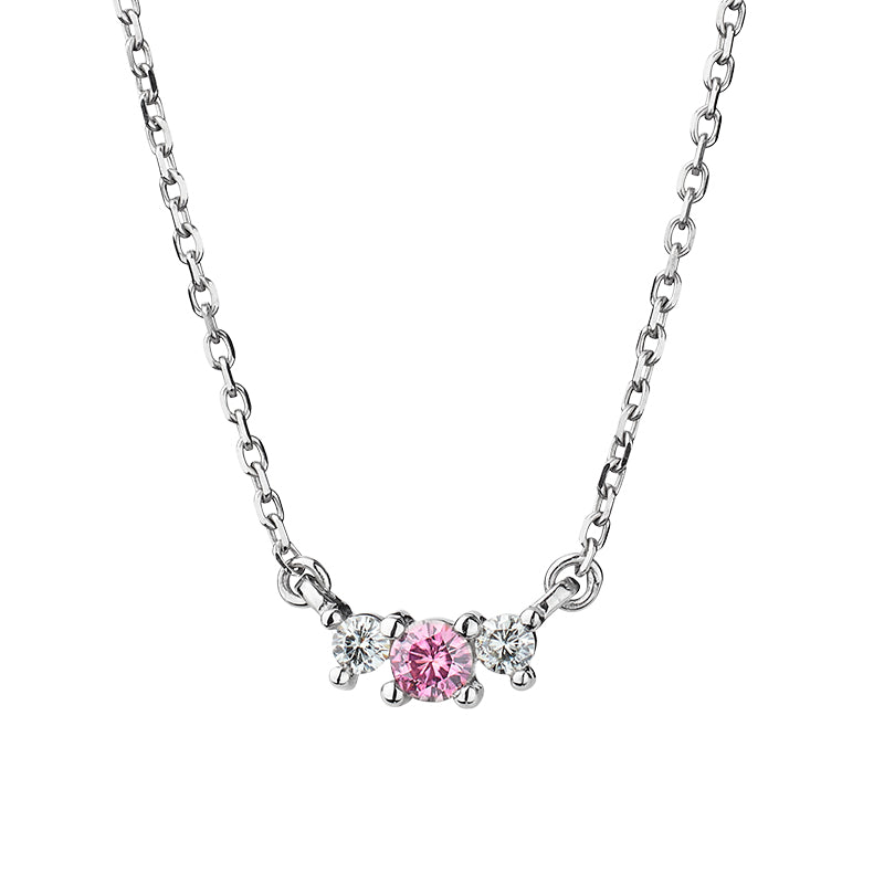 0.79 CTW DEW Round Pink Moissanite Three-Stone Necklace in Sterling Silver