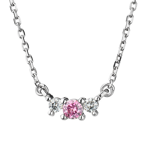 0.79 CTW DEW Round Pink Moissanite Three-Stone Necklace in Sterling Silver