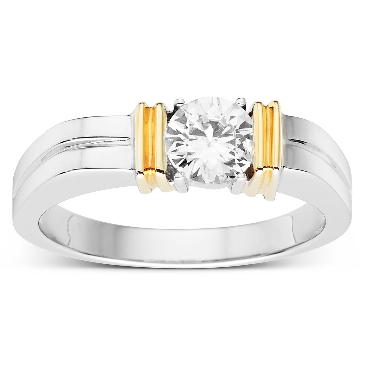 0.80 CTW DEW Round Moissanite Men's Band in Two-Tone Sterling Silver