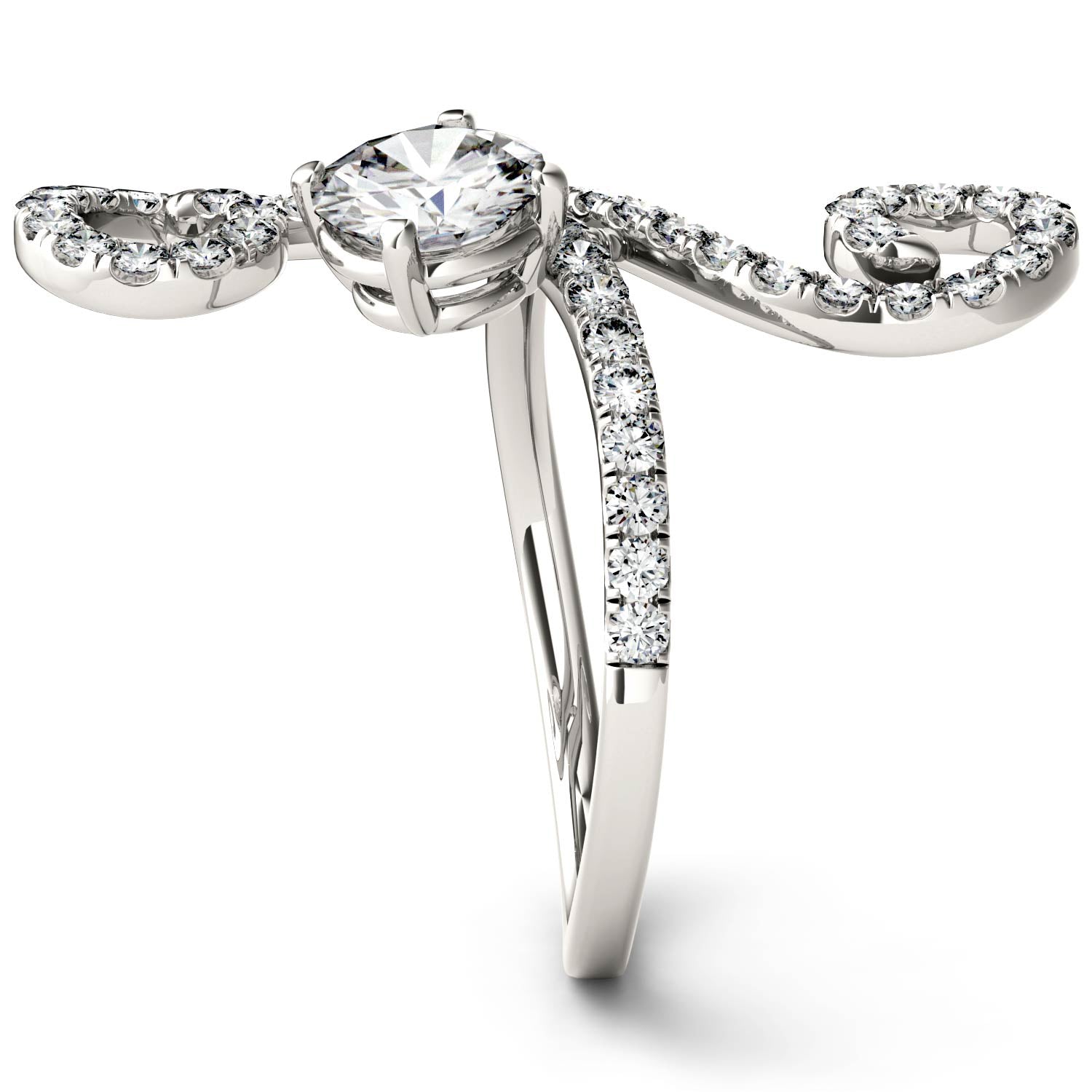 1.34 CTW DEW Round Moissanite Swirl Statement Ring in 14K White Gold