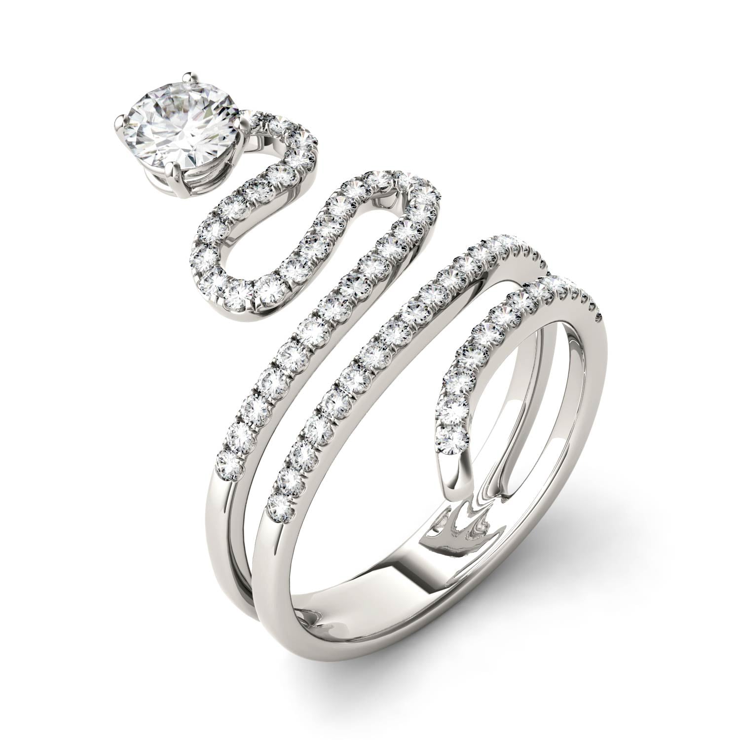 1.14 CTW DEW Round Moissanite Swirl Statement Ring in 14K White Gold