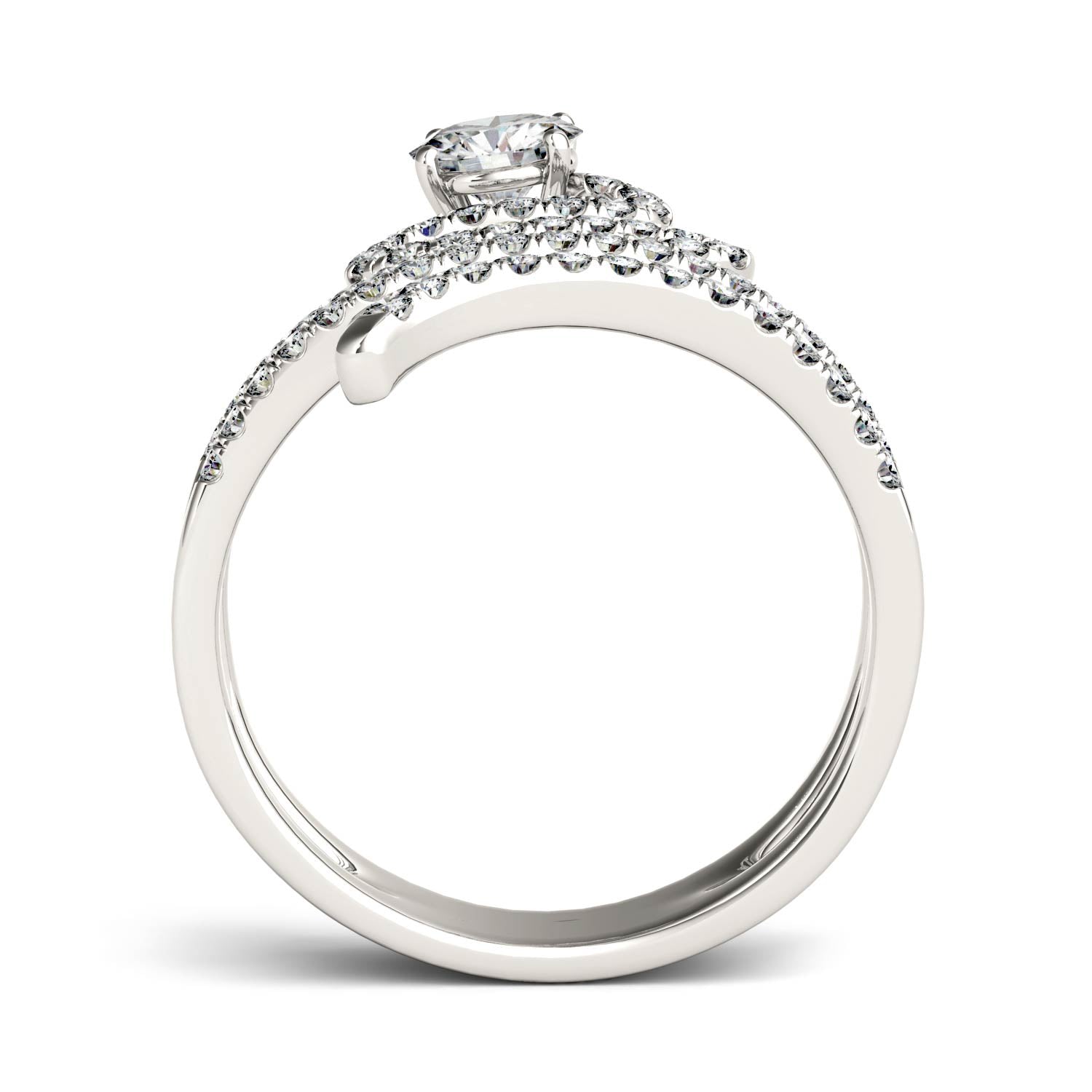 1.14 CTW DEW Round Moissanite Swirl Statement Ring in 14K White Gold