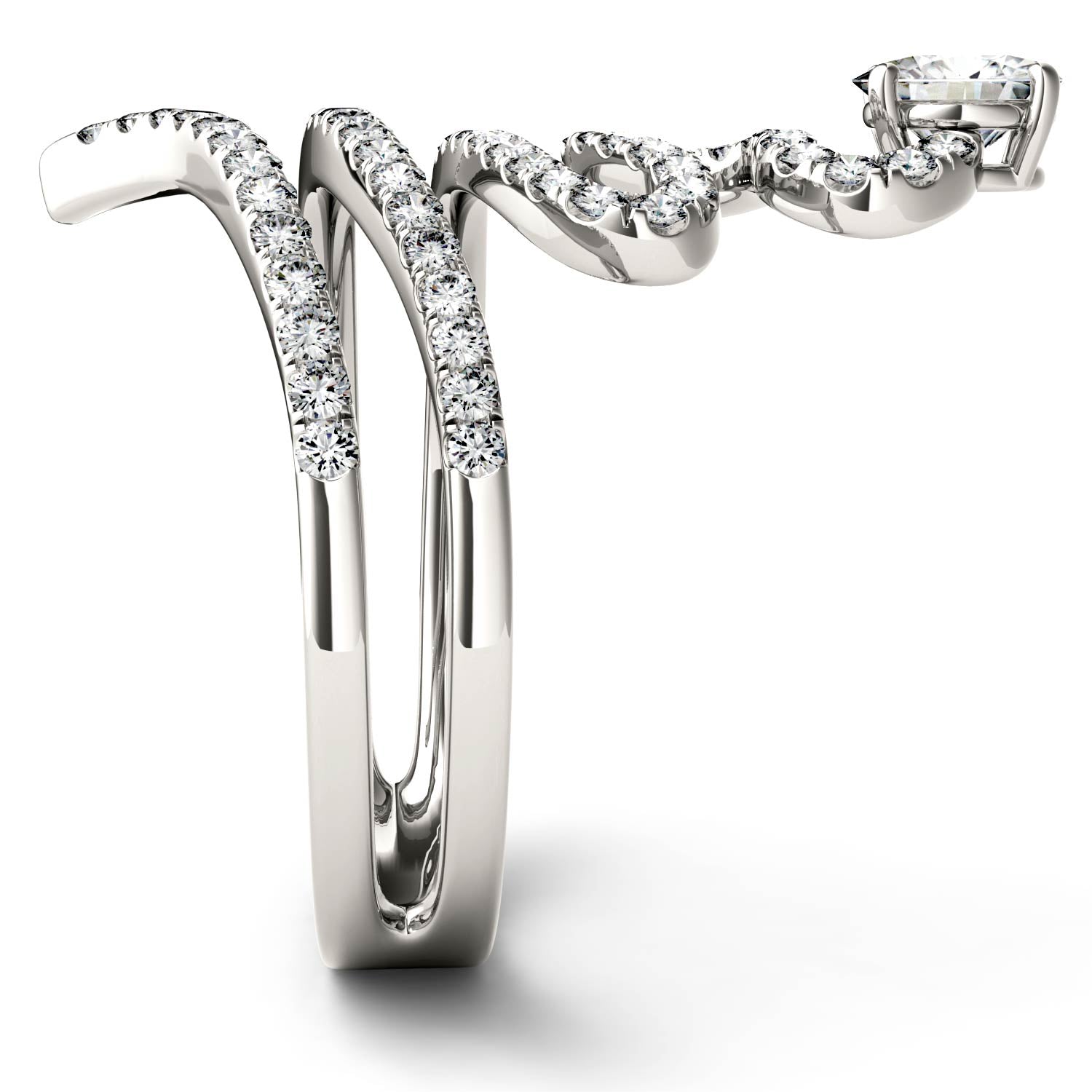 1.14 CTW DEW Round Moissanite Swirl Statement Ring in 14K White Gold