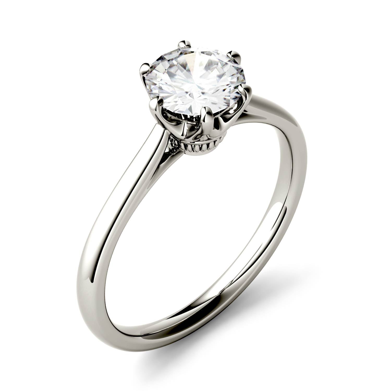 1.90 CTW DEW Round Moissanite Six Prong Solitaire Engagement Ring in 14K White Gold