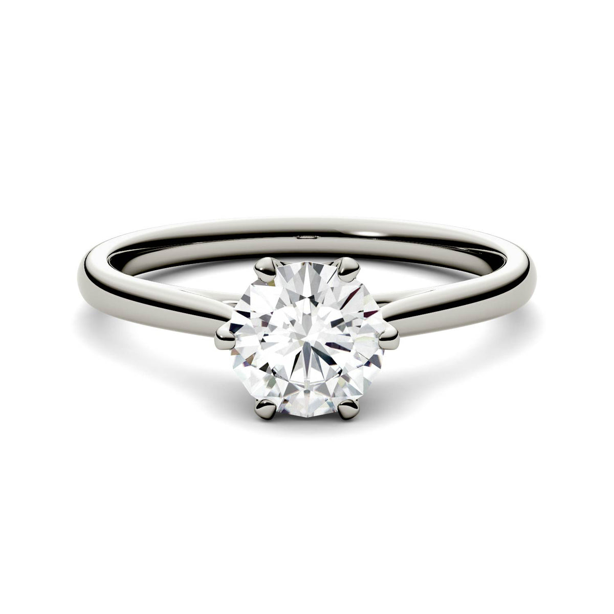 1.90 CTW DEW Round Moissanite Six Prong Solitaire Engagement Ring in 14K White Gold
