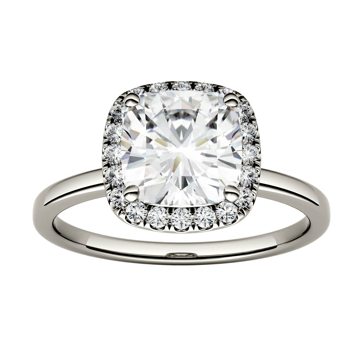 1.43 CTW DEW Cushion Moissanite Engagement Ring in 14K White Gold