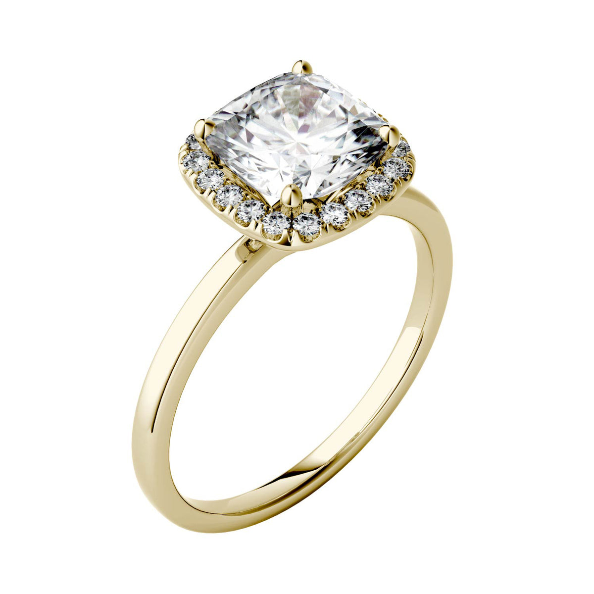 1.43 CTW DEW Cushion Moissanite Engagement Ring in 14K Yellow Gold