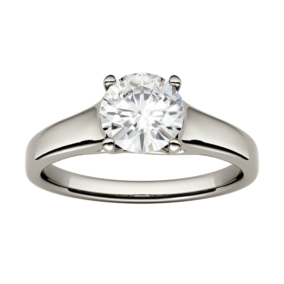 1.00 CTW DEW Round Moissanite Trellis Solitaire Engagement Ring in 14K White Gold