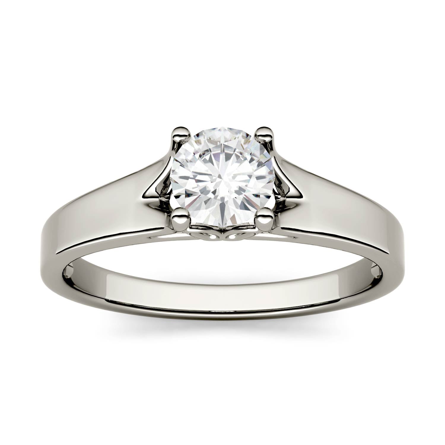 0.50 CTW DEW Round Moissanite Trellis Solitaire Engagement Ring in 14K White Gold