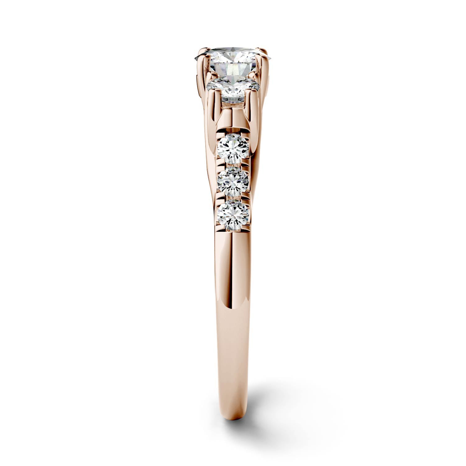 3.31 CTW DEW Round Moissanite Trellis Three Stone Ring in 14K Rose Gold