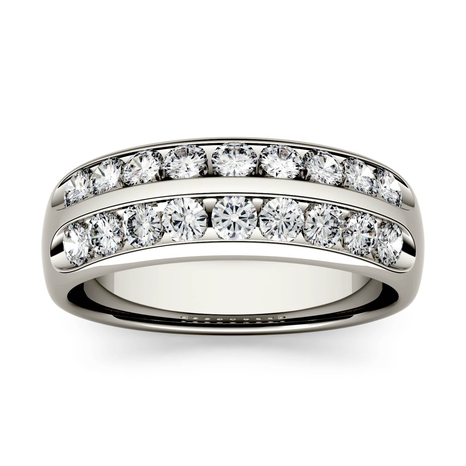 0.72 CTW DEW Round Moissanite Double Row Anniversary Band in 14K White Gold