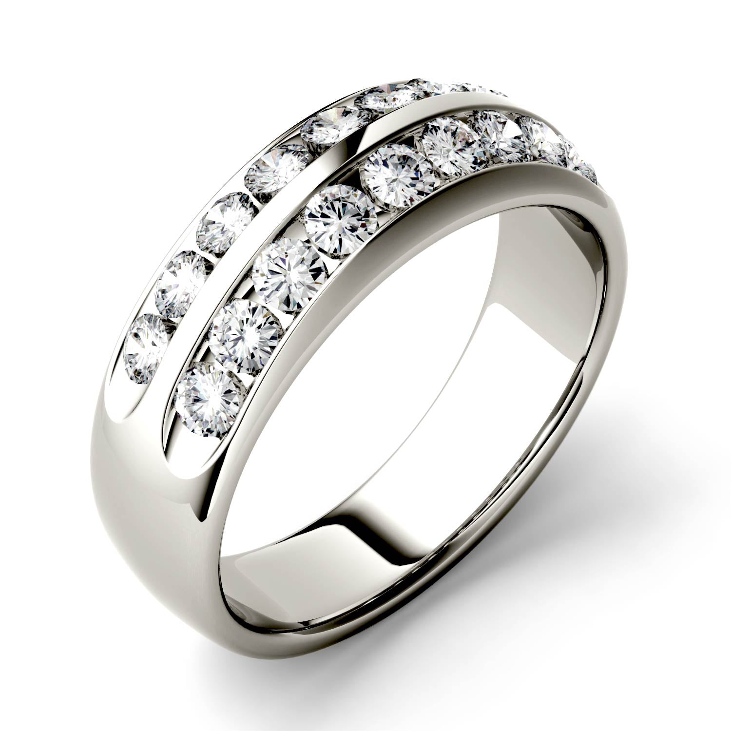 0.72 CTW DEW Round Moissanite Double Row Anniversary Band in 14K White Gold