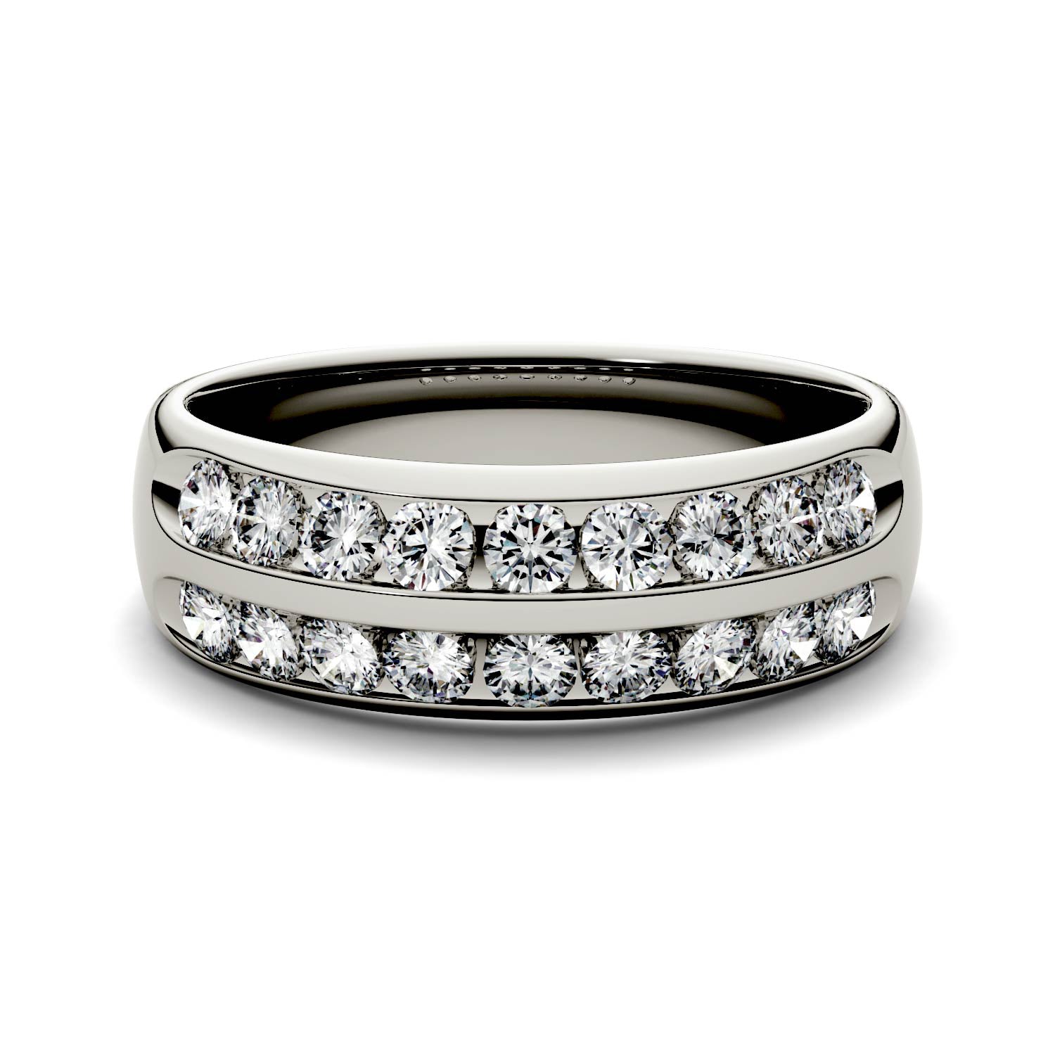 0.72 CTW DEW Round Moissanite Double Row Anniversary Band in 14K White Gold