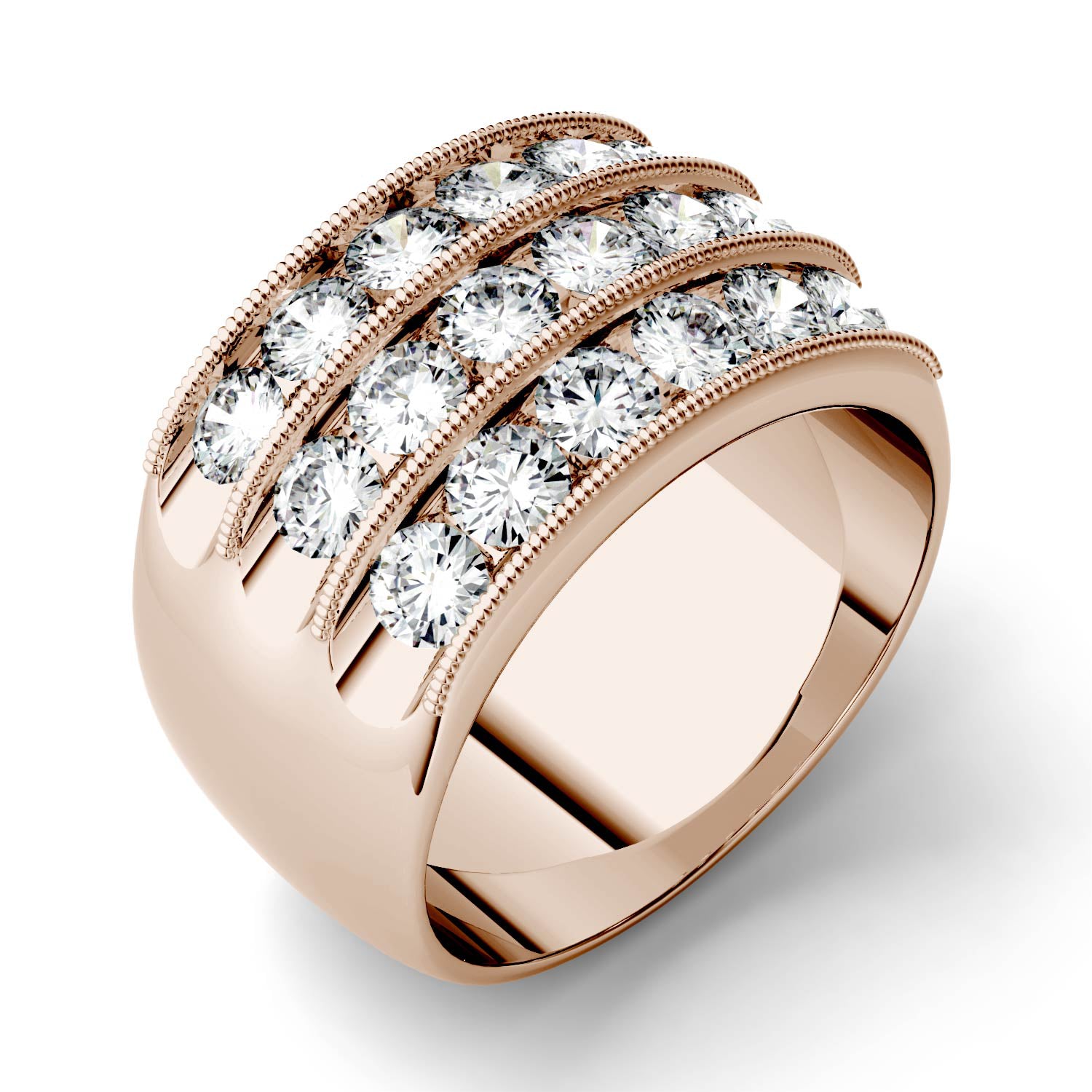 2.88 CTW DEW Round Moissanite Three Row Statement Ring in 14K Rose Gold