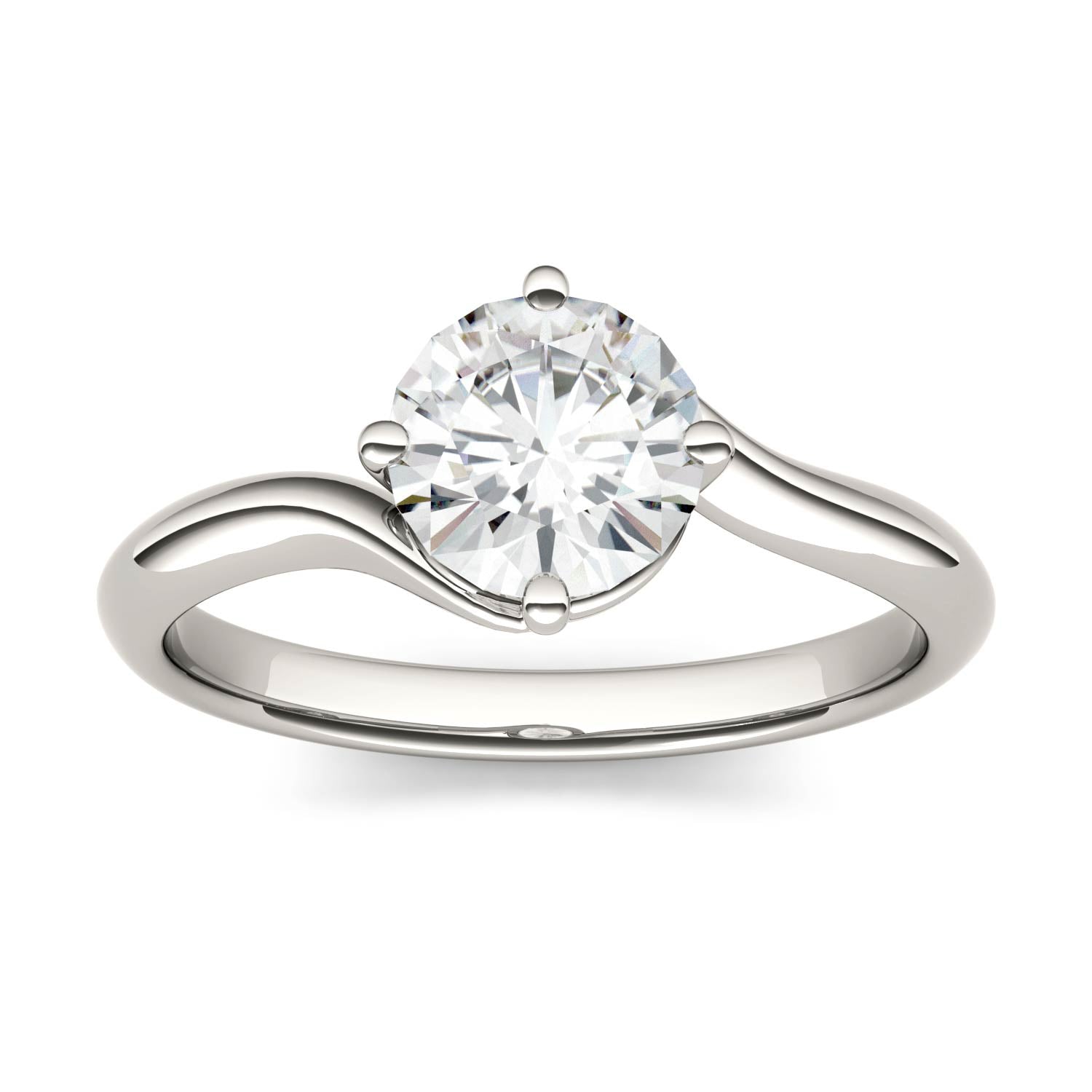 1.00 CTW DEW Round Moissanite Bypass Solitaire Engagement Ring in 14K White Gold