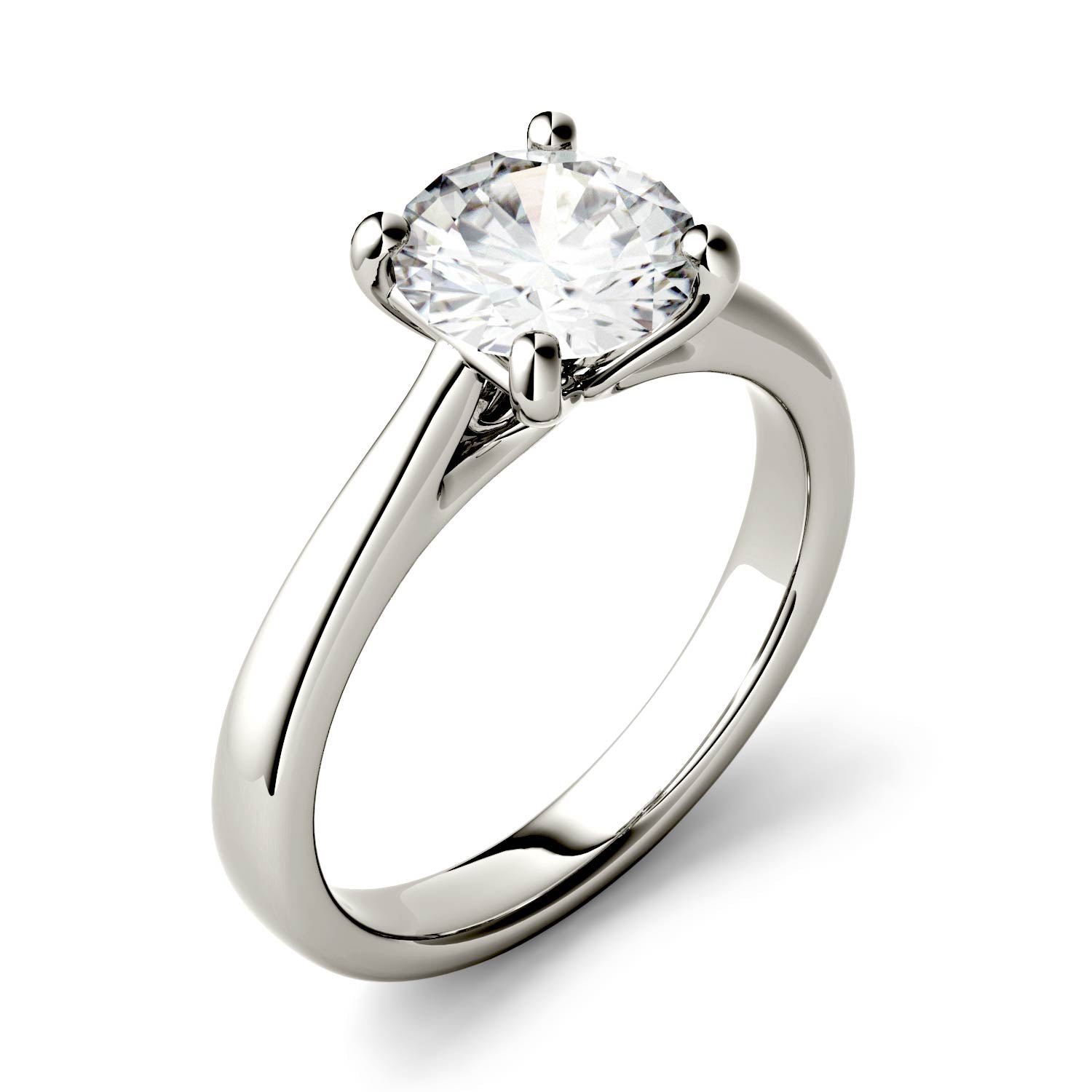 1.00 CTW DEW Round Moissanite Four Prong Solitaire Engagement Ring in 14K White Gold